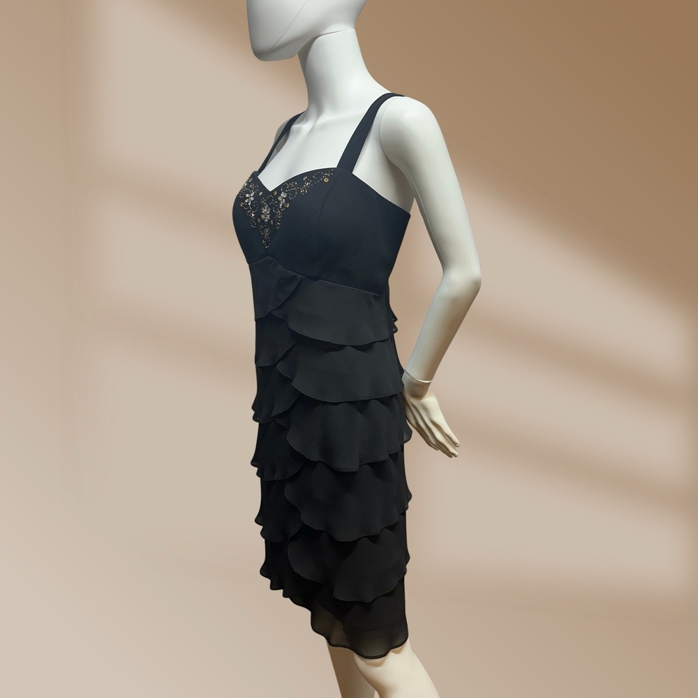 S.L. Fashions Ladies Black Tired Dress Beaded Embellishments Sz 16 Petite NWOT - Picture 4 of 5